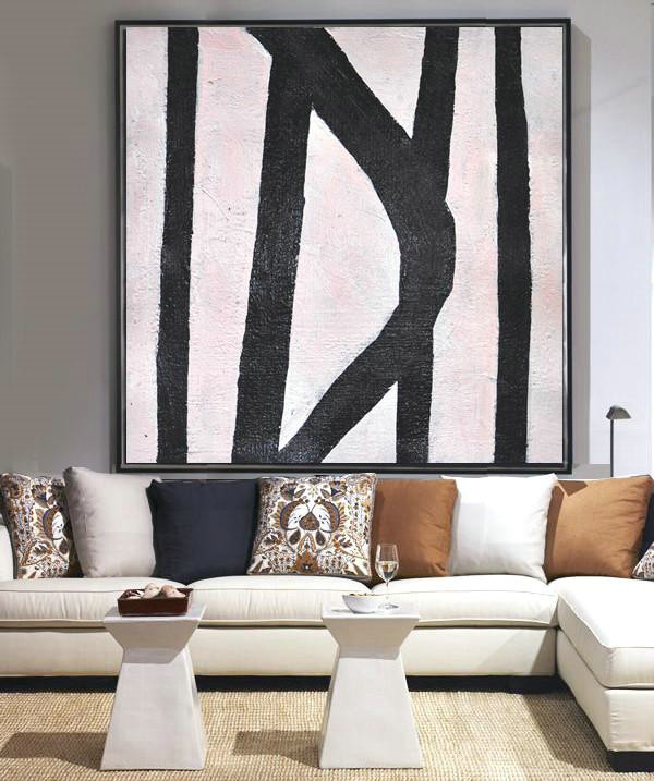 Hand Made Abstract Art,Hand-Painted Oversized Minimal Black And White Painting,Abstract Painting Modern Art